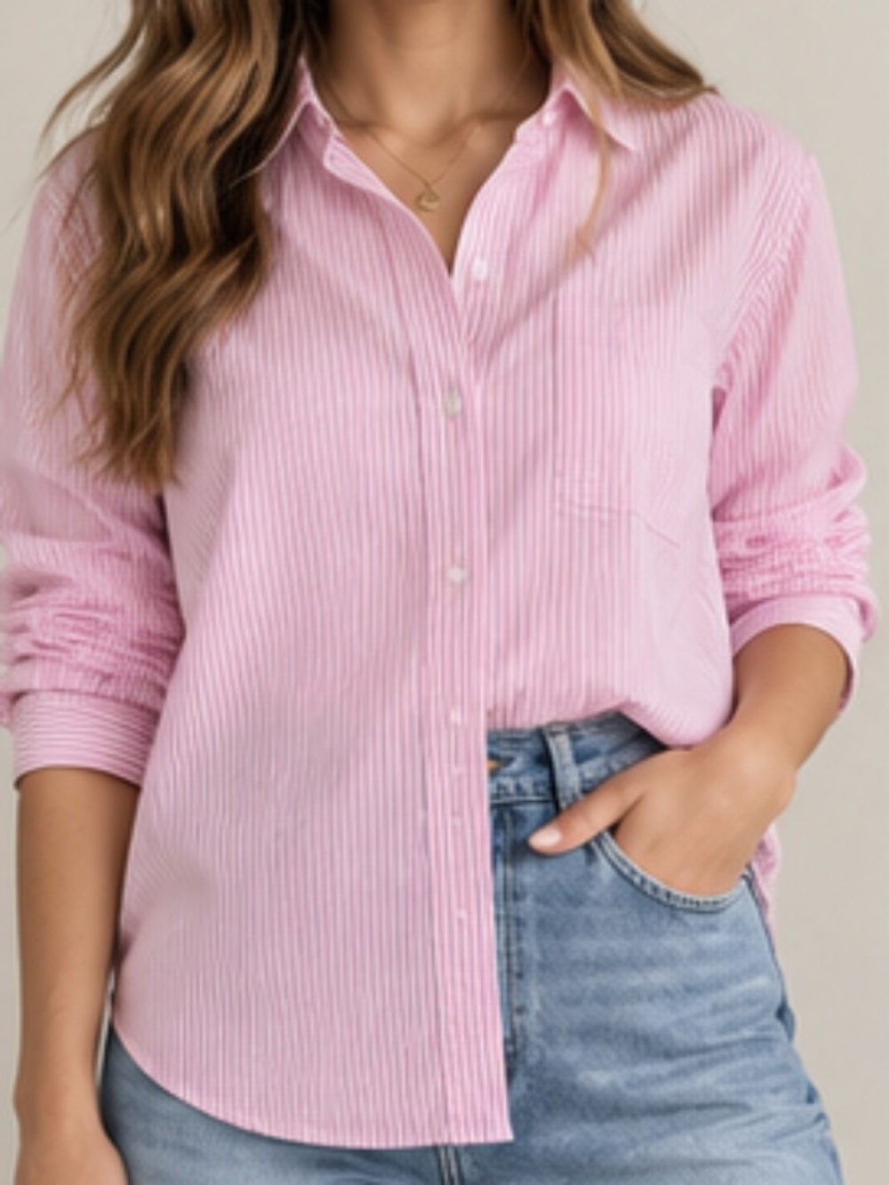 ZARA Pink White Striped Button Down Shirt Size M Classic Oversized Blouse